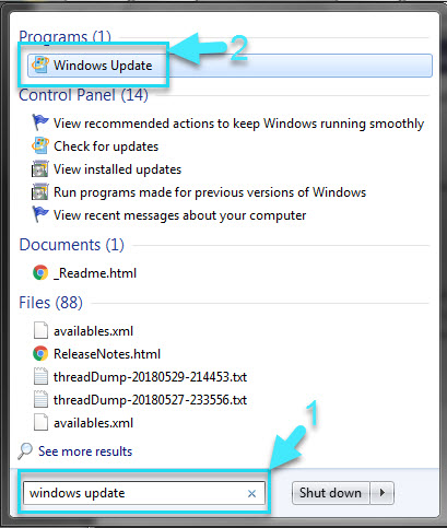 Windows Update on Start Menu